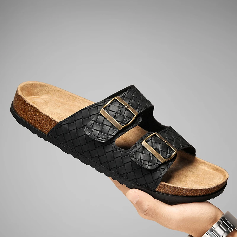 Women's Fashion Cork Sandals Outdoor Men's Beach Sandals New Comfortable Casual House Flats for Men with Adjustable Buttons