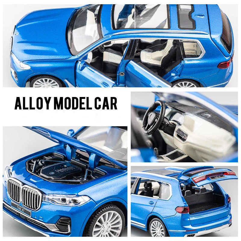 1:32 BMW X7 SUV Alloy Toy Car Model Wheel Steering Sound and Light Children\'s Toy Collectibles Birthday gift