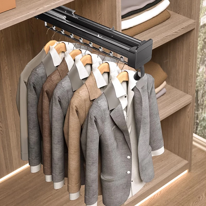 Clothing Storage Clothes-Rack Top Install Trousers Rack Telescopic Pants Rack Push-pull Damping Double-row Cabinet Pant Racks