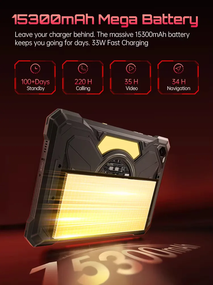 Cubot TAB KingKong S Tablet Android 15 15300 mAh Battery 16GB RAM(6+10)+256GB ROM 10.1" 90Hz Display Camping Light 48MP Camera