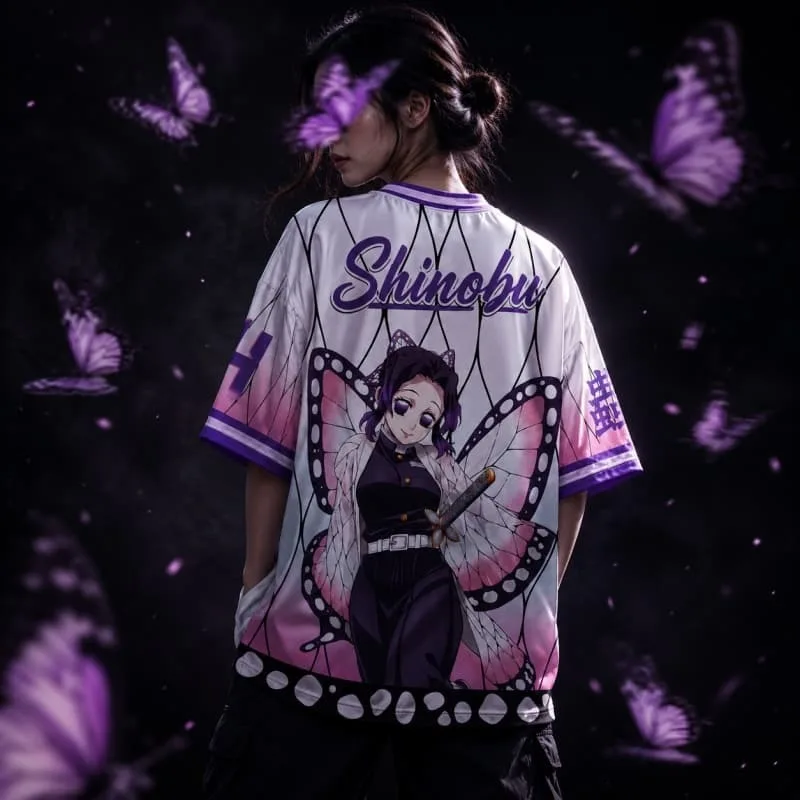 2026 New Demon Slayer: Kimetsu No Yaiba Insect Hashira Shinobu Jersey  Stylish V-Neck Adult and Children's Sports Casual T-Shirt