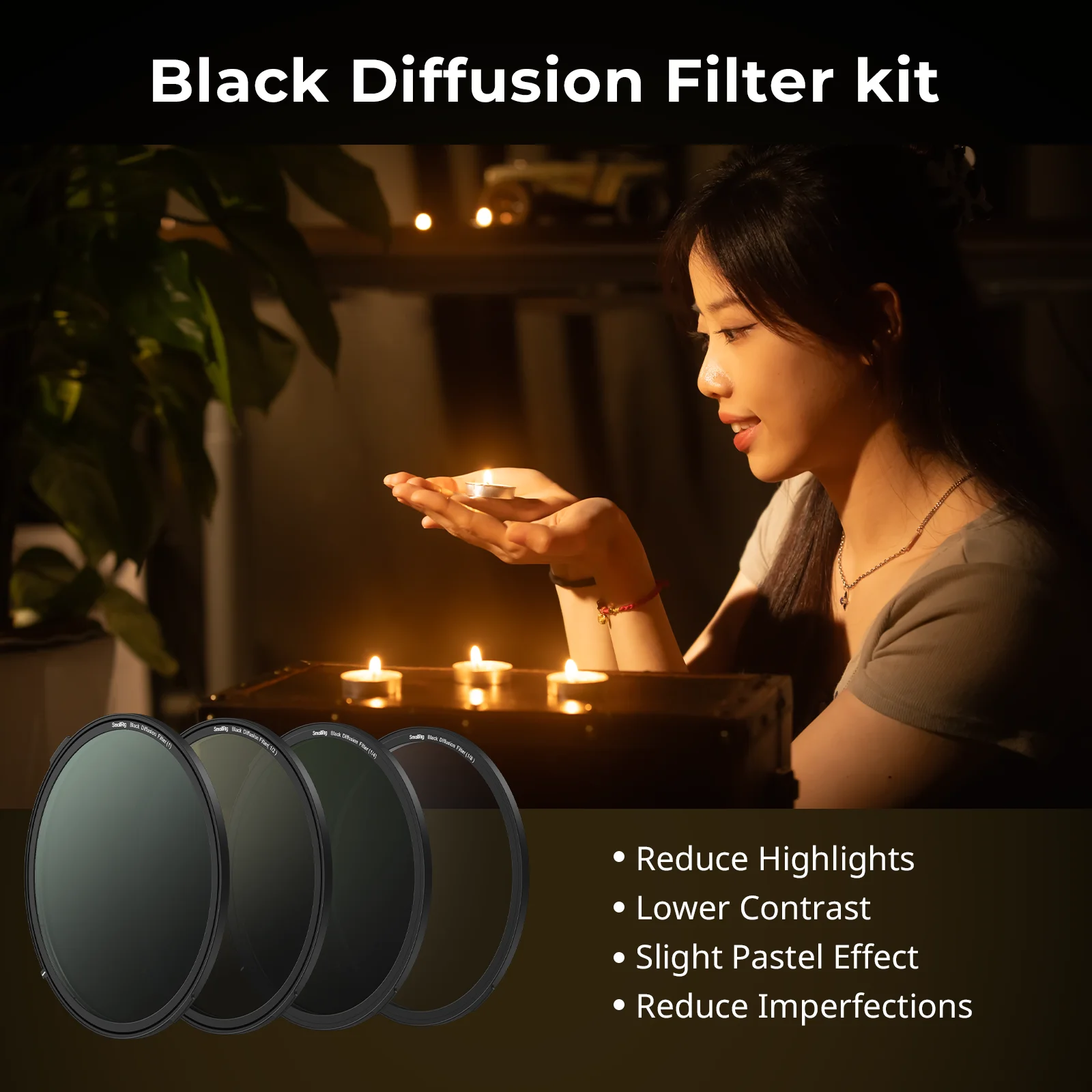 Smalrig Kit Filter magnetik difusi hitam, w 1/8 & 1/4 & 1/2 & 1 Filter untuk kotak Matte dengan penjepit yang dapat diatur 4409/4411/4412 -4650