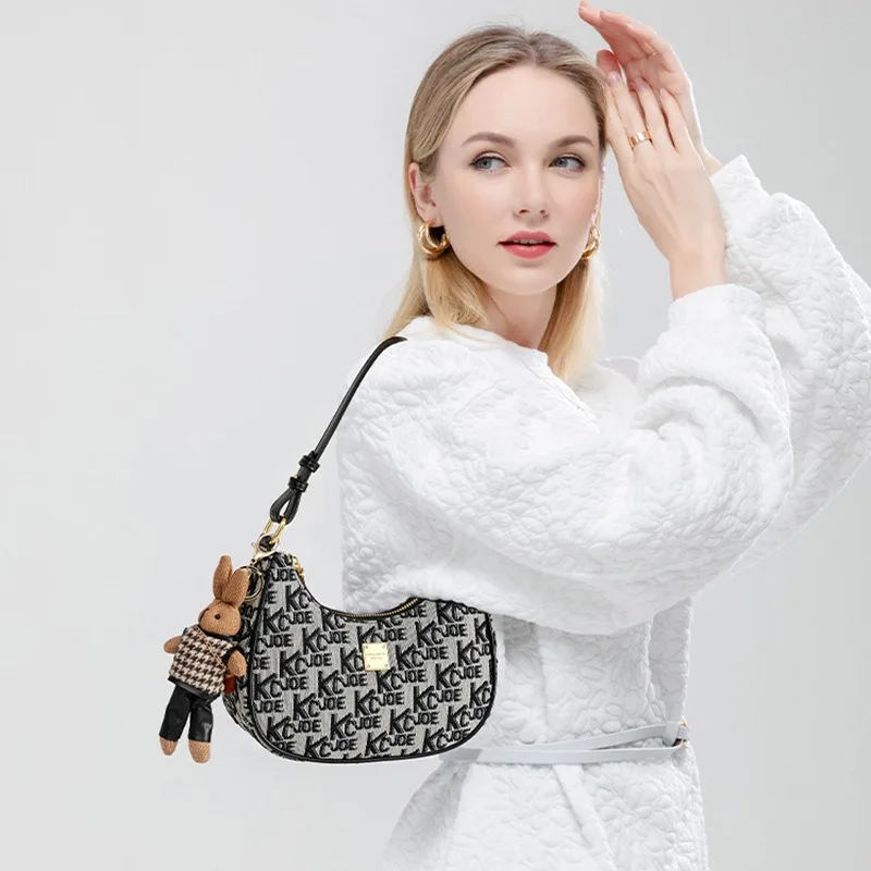 

2025 new niche retro embroidered armpit bag high-end letter jacquard fabric shoulder messenger bag