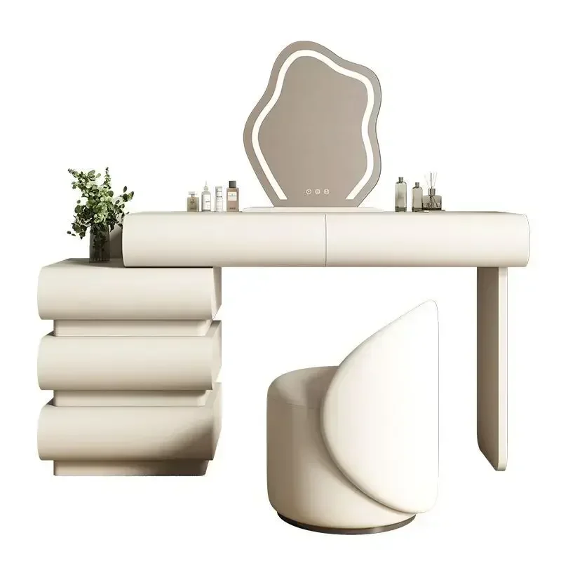 

Luxury Drawer Storage Vanity Table Mirror Women Wood Dressing Table Cabinets Stool Penteadeiras De Maquiagem Home Furniture