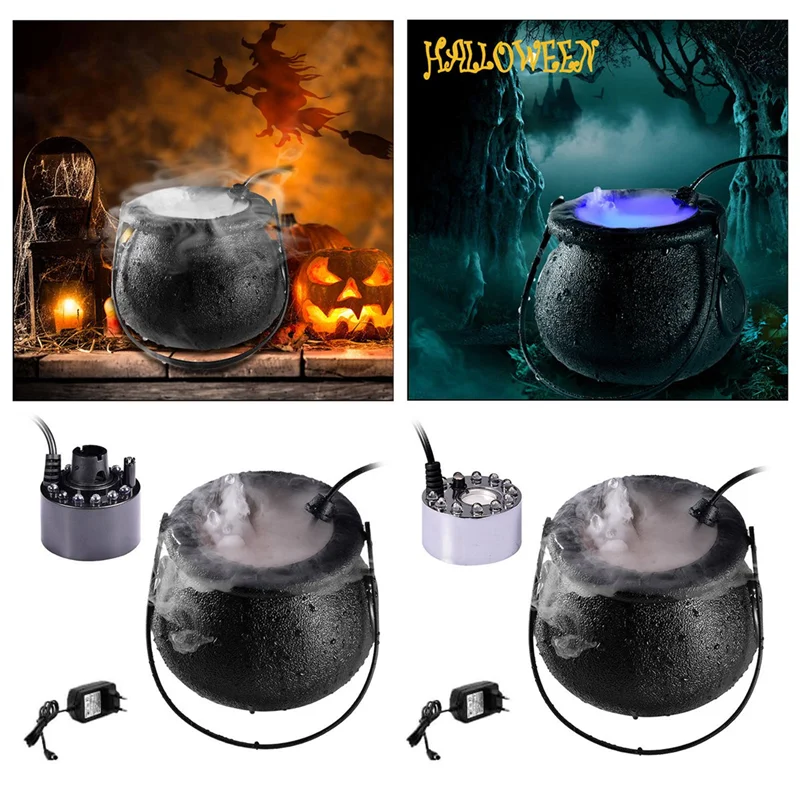 ฮาโลวีนควัน LED Humidifier หมอก Mist Maker เปลี่ยนสีแม่มดหม้อตกแต่ง Prop (พลาสติก) EU Plug