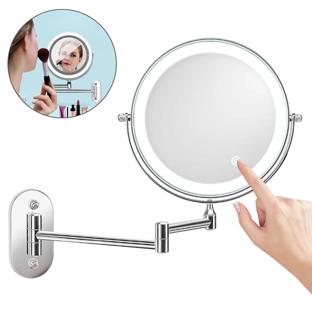 Wall Mounted Makeup Mirror with LED Light 5X Magnification Mirror 360 ° Rotation Dimmable Light for Bathroom Dressing Room Hotel