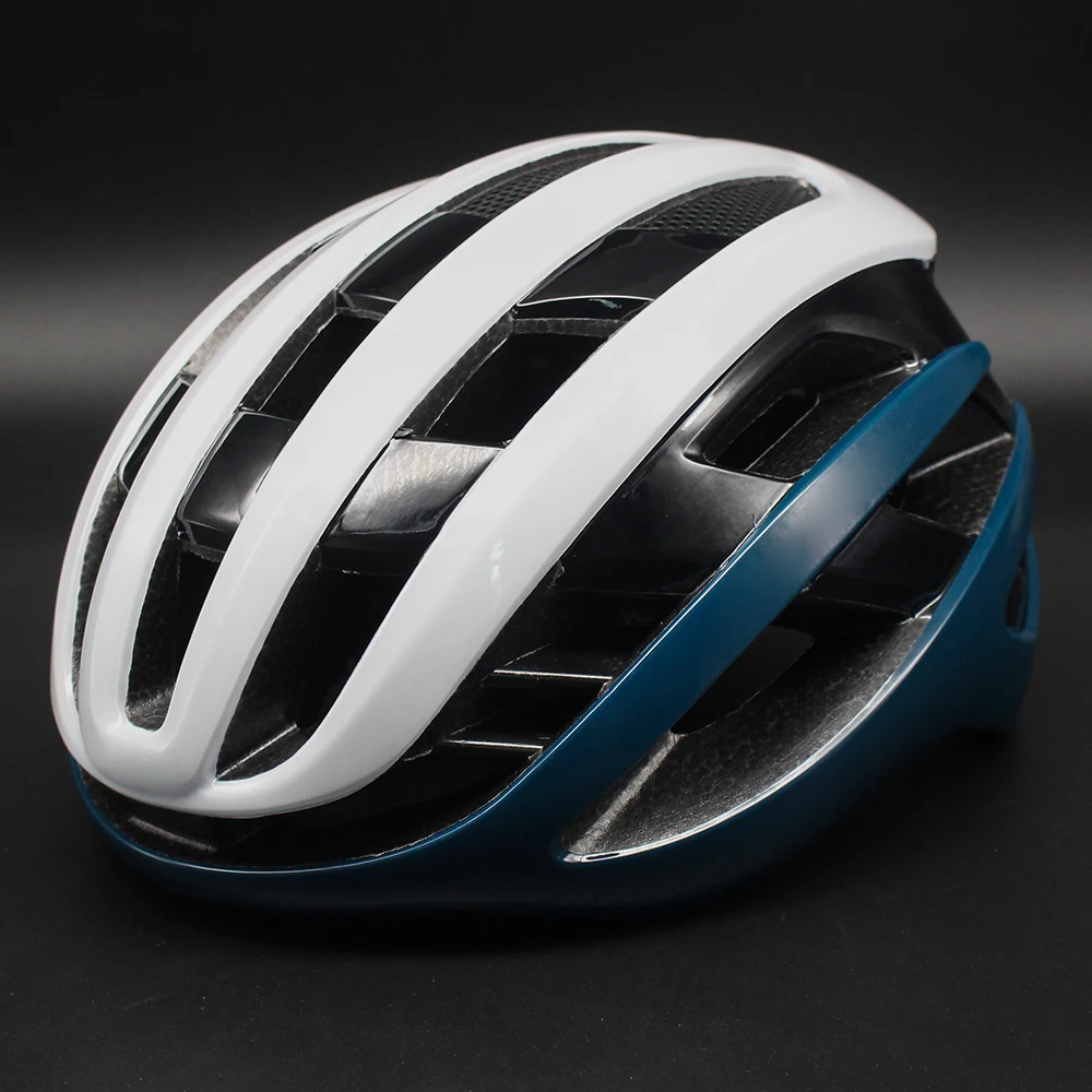 White Blue Road Bike Helmet Lightweight Multi Air Vents Shockproof EPS Foam Adjustable Strap Professional Racing Cycling Helmet