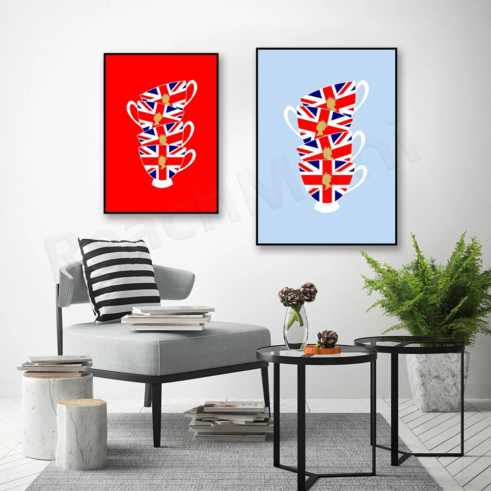 British decor, tea time, English teacup print, Union Jack, kitchen sign, Made in England poster, Mother's Day, gift for mom
