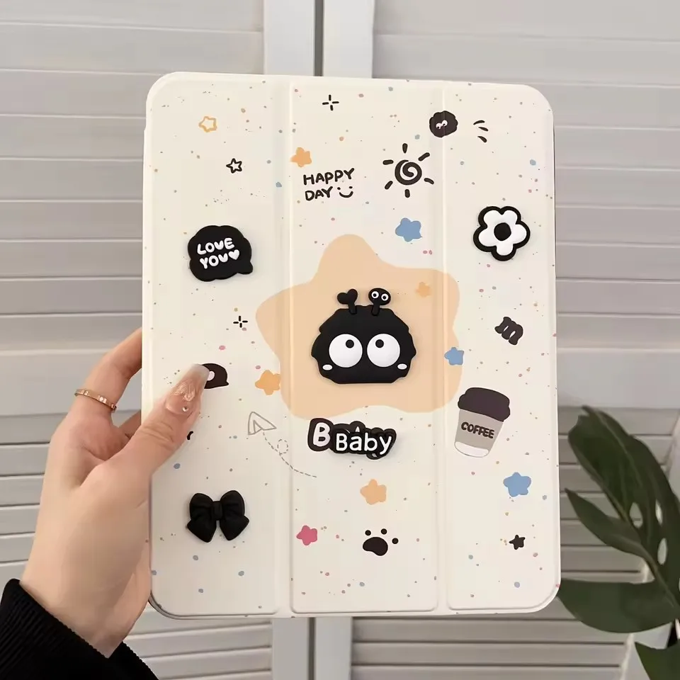 

For iPad 10.2/10.5 10th/A16 Generation Case Air 4 10.9 Pro 2024 2025 Pro 11 inch Cute Cartoon Pattern 3-fold Stand Tablet Cover