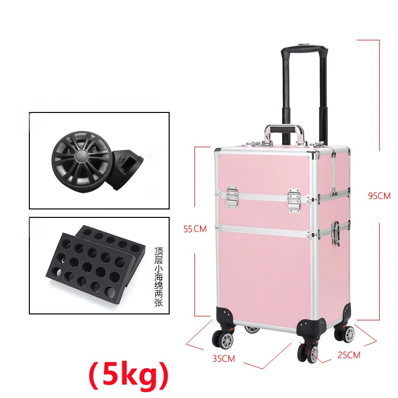 Multi-Functionele Nieuwe Trolley Cosmetische Tas, Rolling Bagage Make Toolbox Case Cosmetische Zakken Op Wiel, nail Tattoo Trolley Box Zak