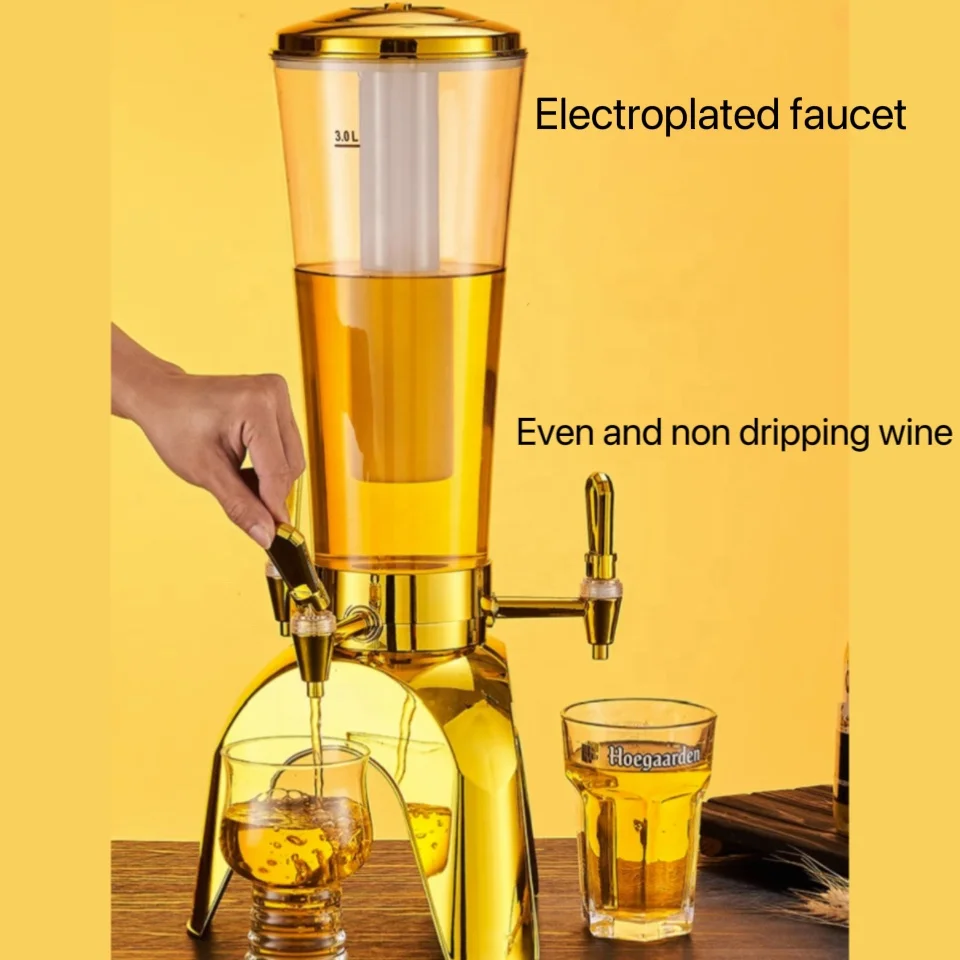 New Type of Plastic Draft Beer Dispenser Black Beverage Machine with Three Taps Movable Silver Beer Barrel Refrigerator
