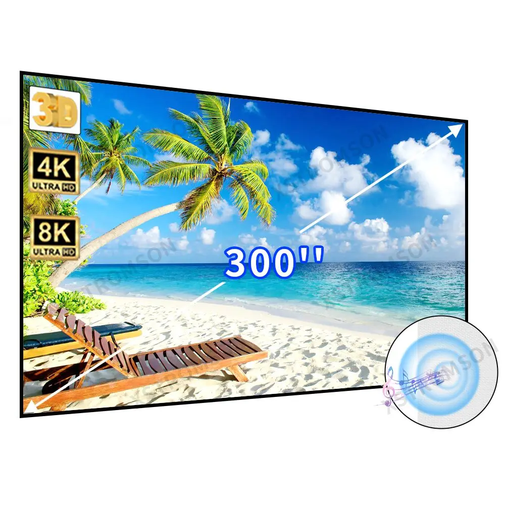 4K/8K HDR & Active 3D Movie Sound 300 inch Max 4k White Woven Acoustically Transparent Ultra Thin Bezel Fixed Projection Screen