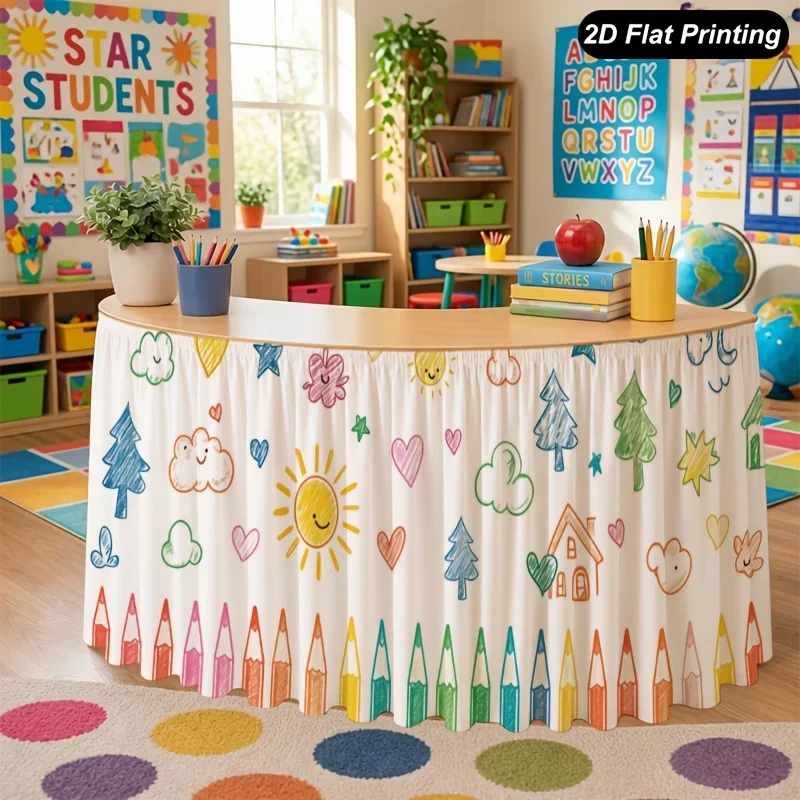 1 piece - Back-to-School Season - Cute Star, Sun, Cloud and Cloudy Sky Painting - Christmas Tablecloth
