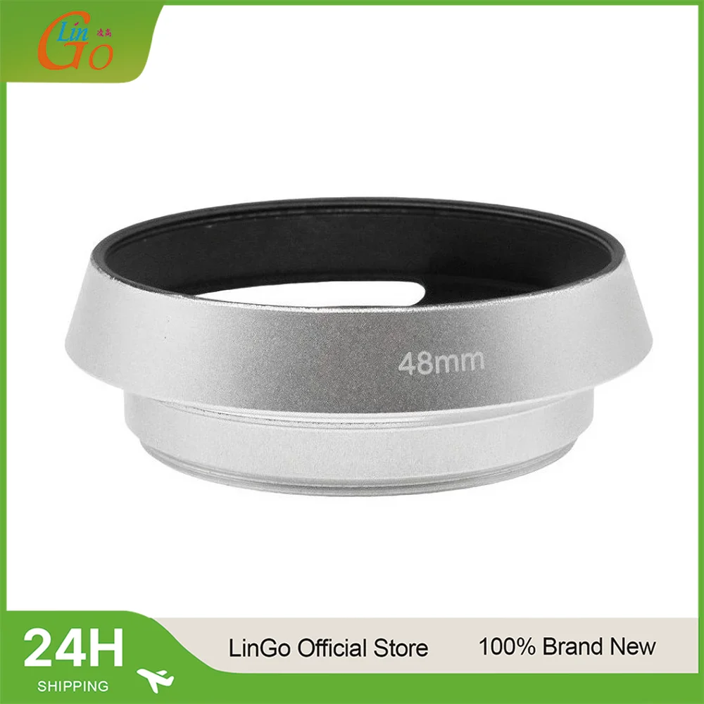 LinGo 48mm Metal Tilted Vented Camera Lens Hood Shade for Canon QL17 GIII R35 F2 F2.8 R50 R28 E48 Lens Hoods Sliver/Black