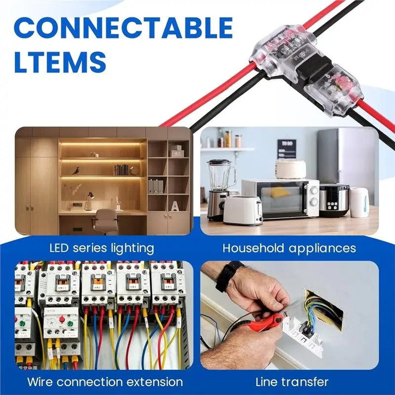 T19C For 18-22 AWG Wire Connectors T Tap 30PCS, 3 Way 2 Pins Splice Low Voltage No Stripping Required