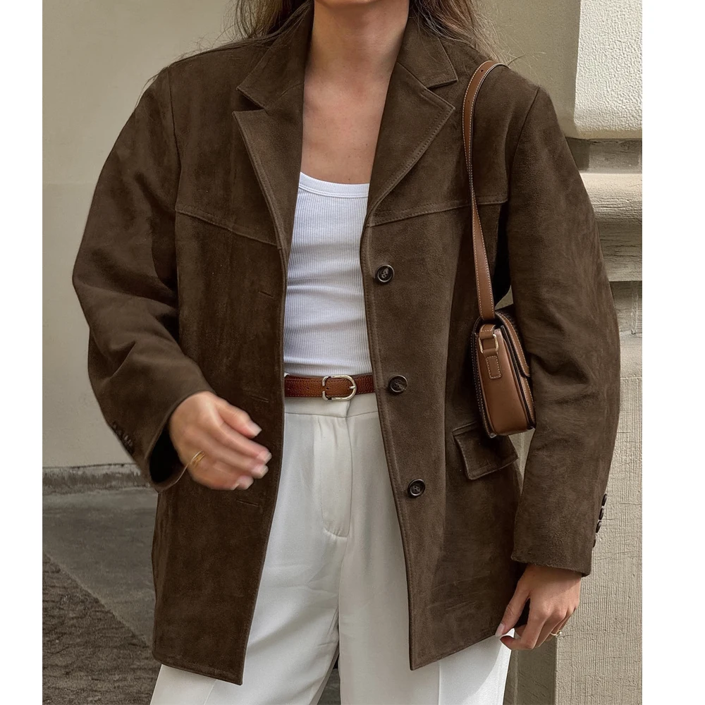 

Women Spring Blazer Coat Turn Down Collar Suede Coat Turn Down Collar Fashion Design Blazer Feminino Tops Clothes