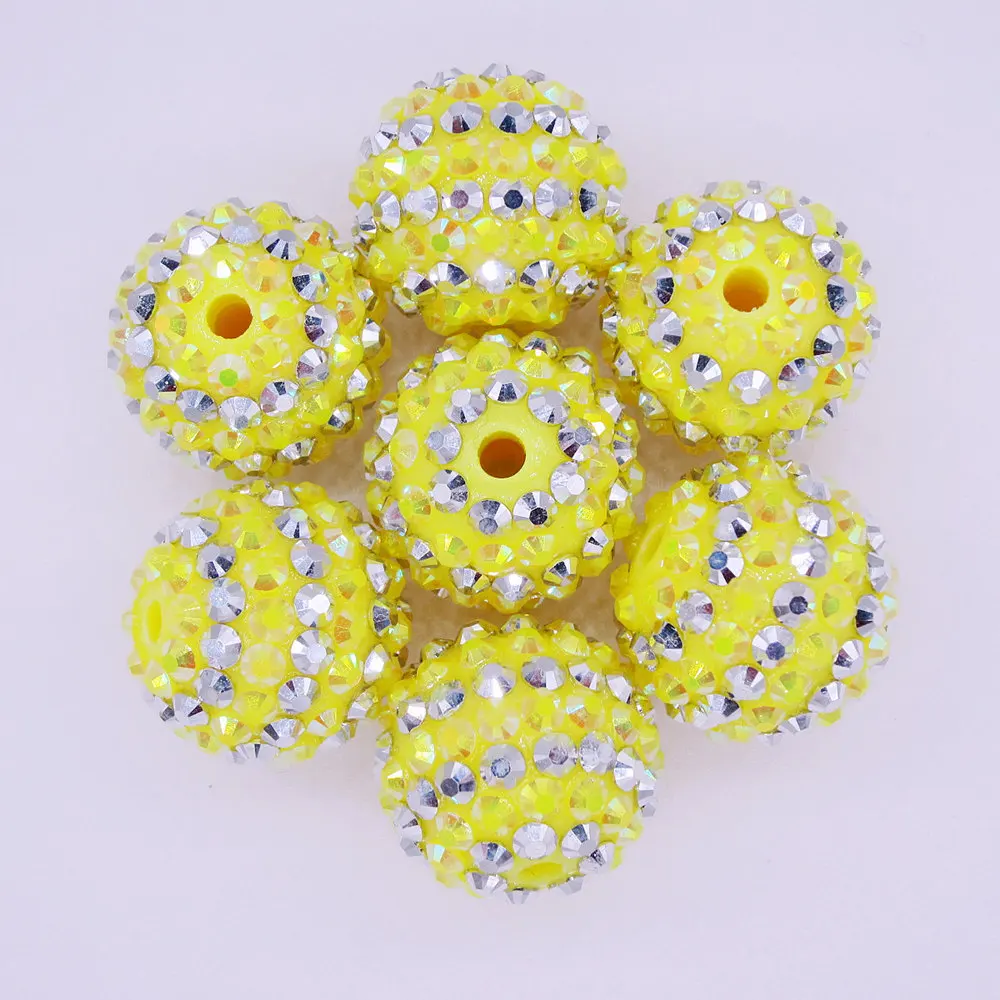 duplo cor amarelo e prata listrado resina rhinestone bead faca voce mesmo mao fazendo acessorio de joias para criancas cor dupla 20 mm 50 pcs novo 2024 01