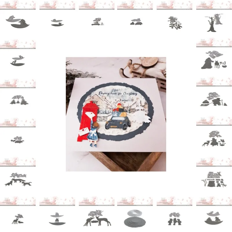 round deer fox winter children Metal cutting dies slimline essentials scrap booking card stencil cut die for DIY handmade card