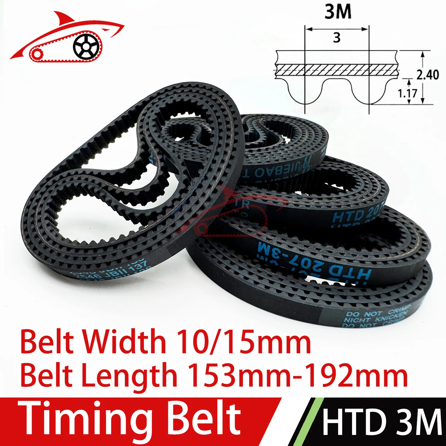 HTD 3M Timing Belt Length 153/159/165/168/171/174/180/183/186/189/192mm Width 10/15mm HTD3M Closed Loop Synchronous Rubber Belt