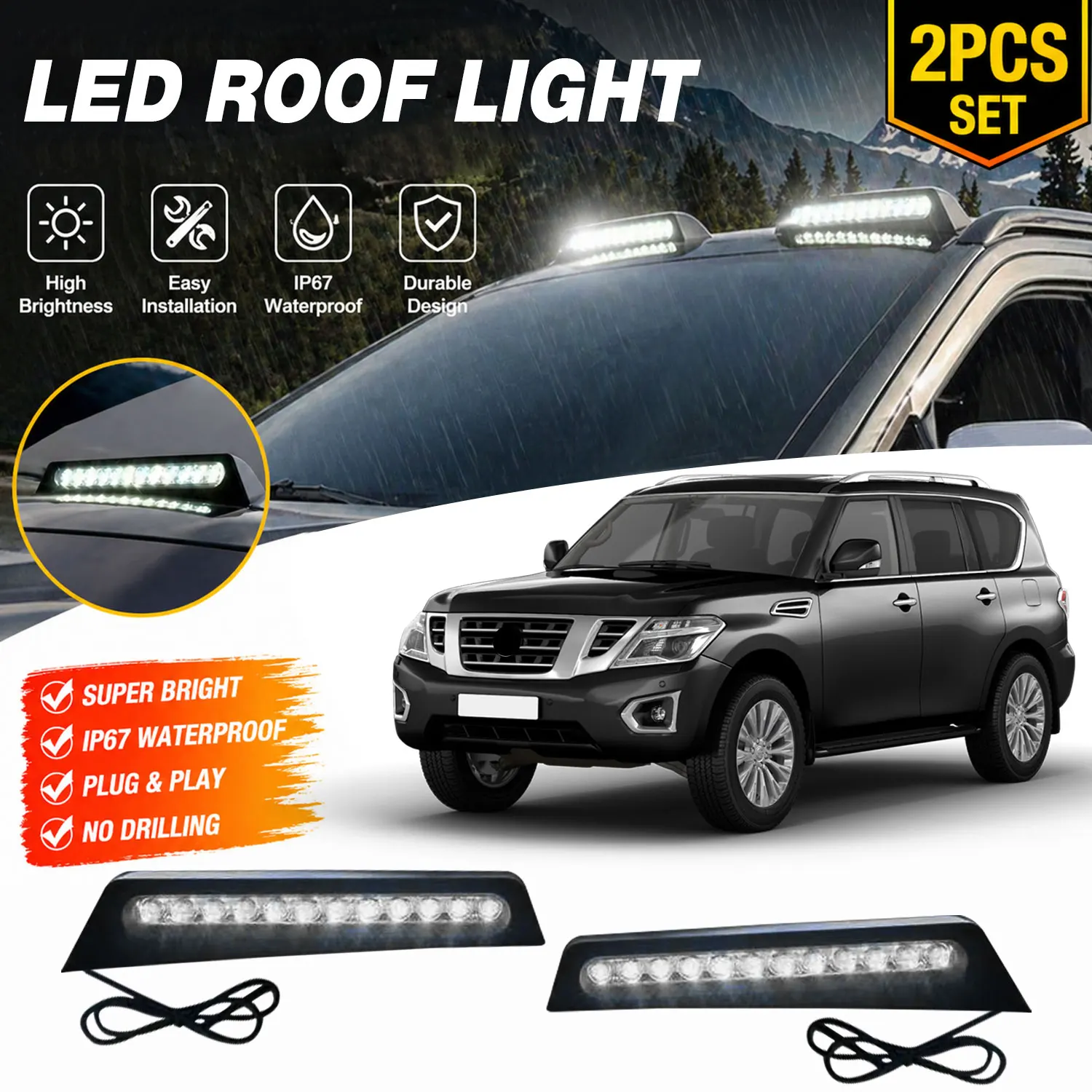 Top Roof LED Light Cap with DRL Fits For 2010-2026 Nissan Armada Patrol Roof Lamp