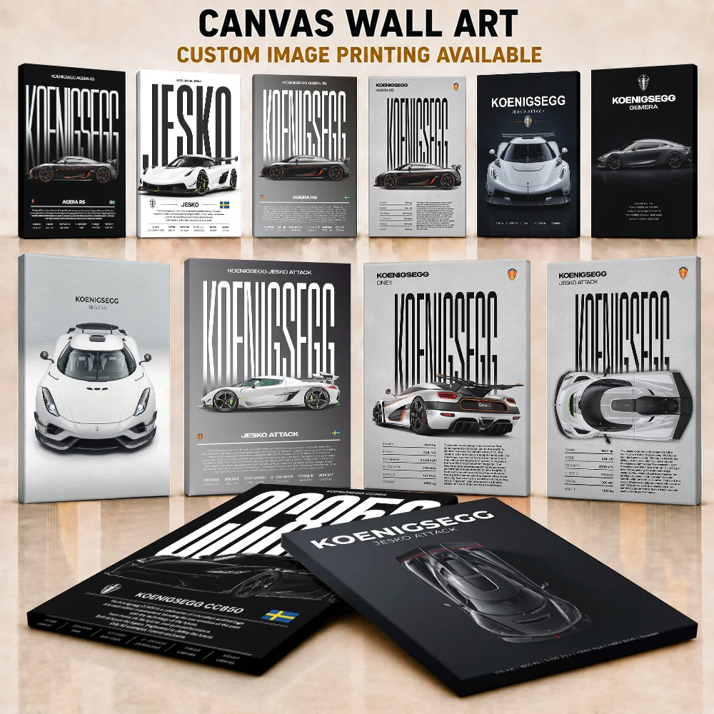 Koenigsegg Canvas Poster Customized Photo Classic Engineering Inspired Style Wall Art For Man Cave Or Workshop Racing Fan Gift