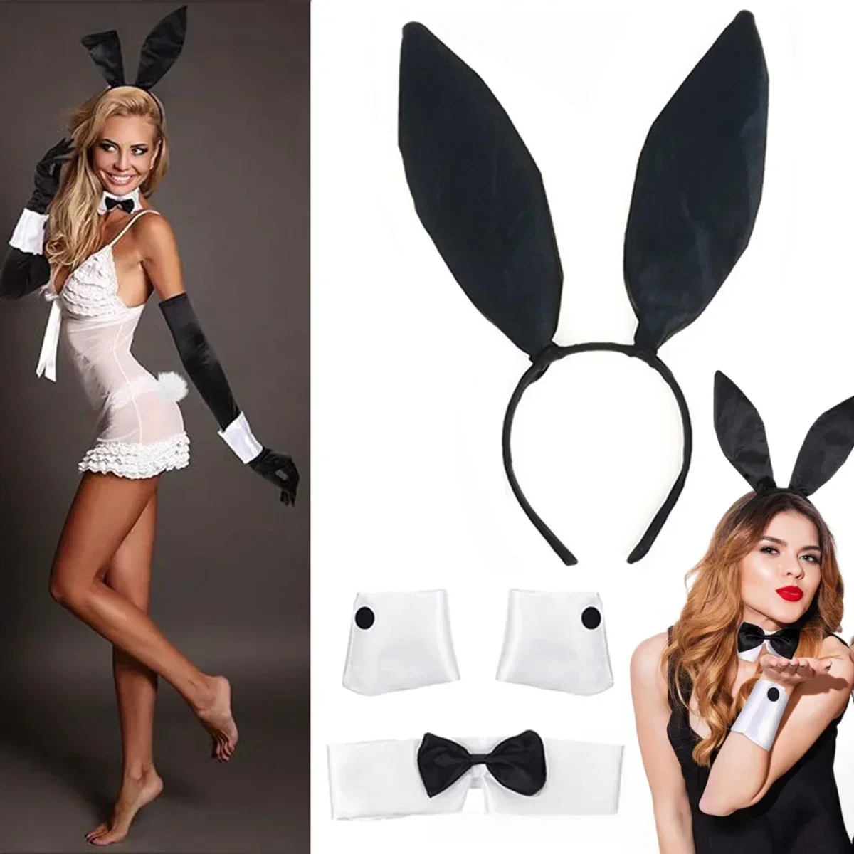 Opaska na głowę ze skórzanymi uszami królika, seksowna opaska z uszami królika, kostium maskaradowy, nakrycie głowy na Halloween, Boże Narodzenie, akcesoria do cosplayu