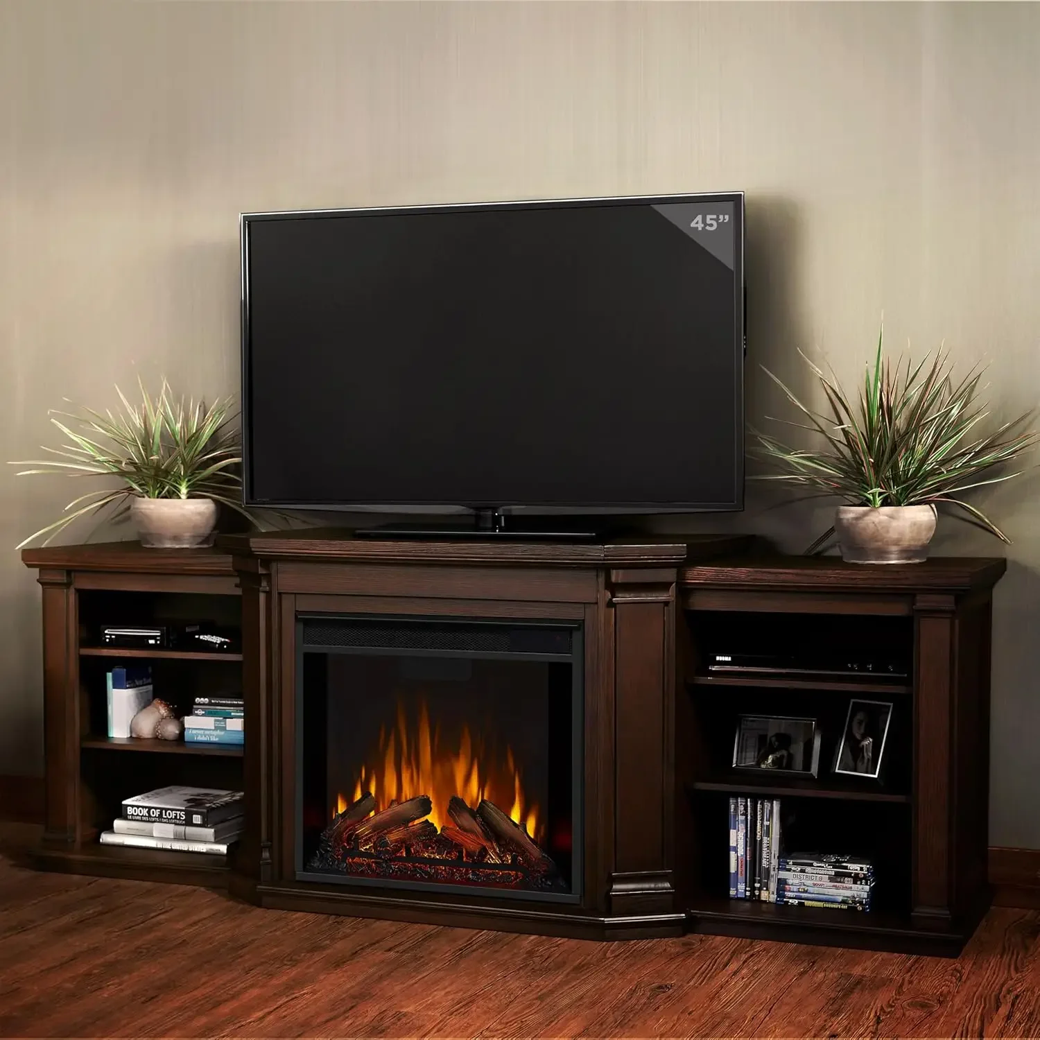 

74" Electric Fireplace TV Stand for TVs up to 70 inches Entertainment Center with Adjustable Shelves and Storage for Living Room