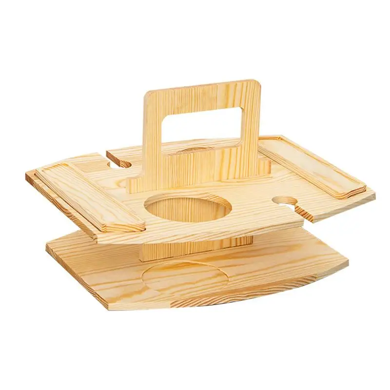 

Portable Picnic Table Wine Holder Wooden Snack Table Mini Furniture Snack Rack Folding Wine And Champagne Picnic Table For Camp