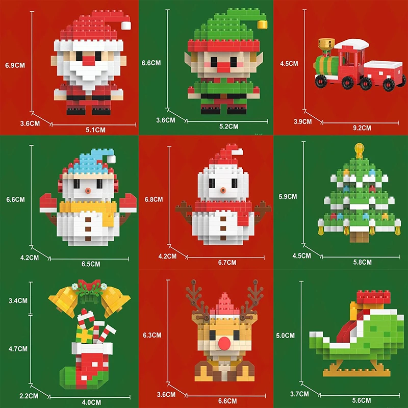 Праздничный декор и игрушка: детский набор микро-строительных блоков с Санта-Клаусом и оленем.