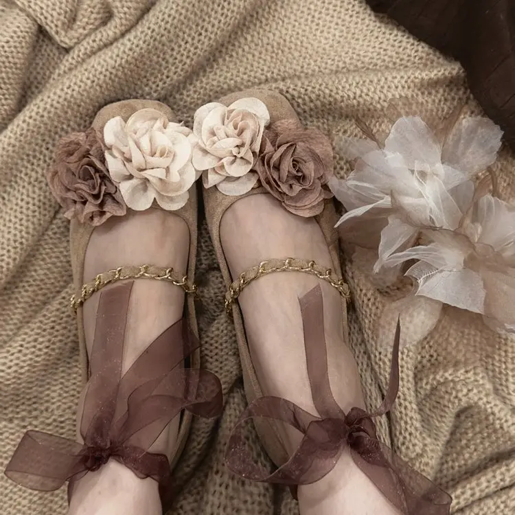 

2025 New Fashionable Fairy Style Strap Fairy Style Single Shoes, Women's Floral Style Versatile Flat Shoes