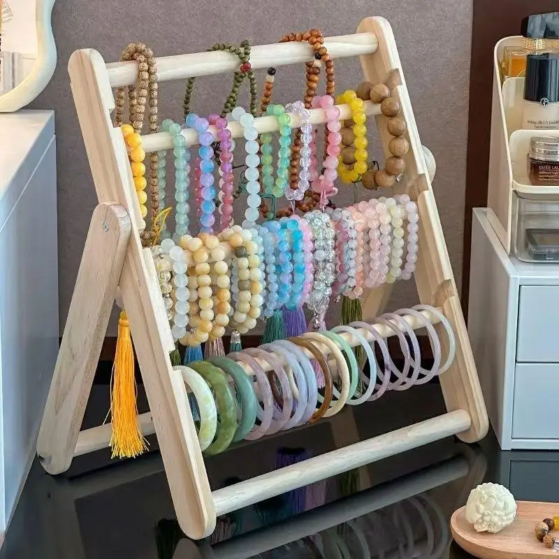 Wooden Headband Storage Rack Display Stand 2 Layer Home Use Hair Accessories Jewelry Headwear Exhibition Rack Jewelry Storage