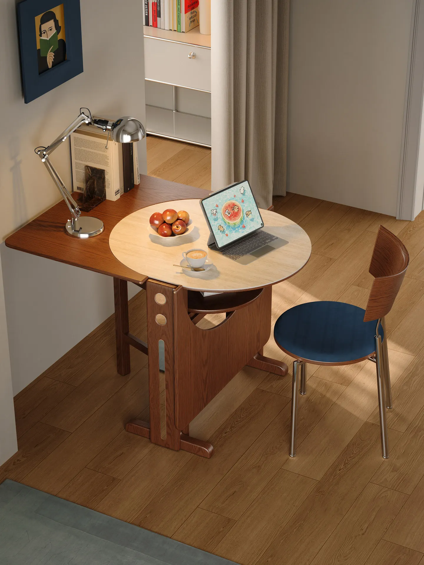 solid wood folding dining oval folding round small apartment eating  semicircular desk folding dining