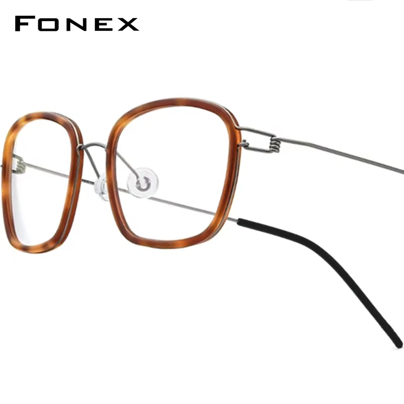 

FONEX Titanium Alloy Glasses Frame Men Brand Design Ultralight Square Eyeglasses Korean Screwless Morten Denmark Eyewear 98638