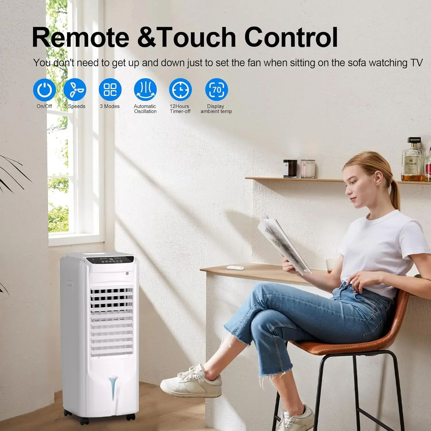 Cool and Efficient 32" Evaporative Air Cooler with 4.2 Gal Tank, Remote Control, and 90° Oscillation - Powerful Swamp Cooler fo