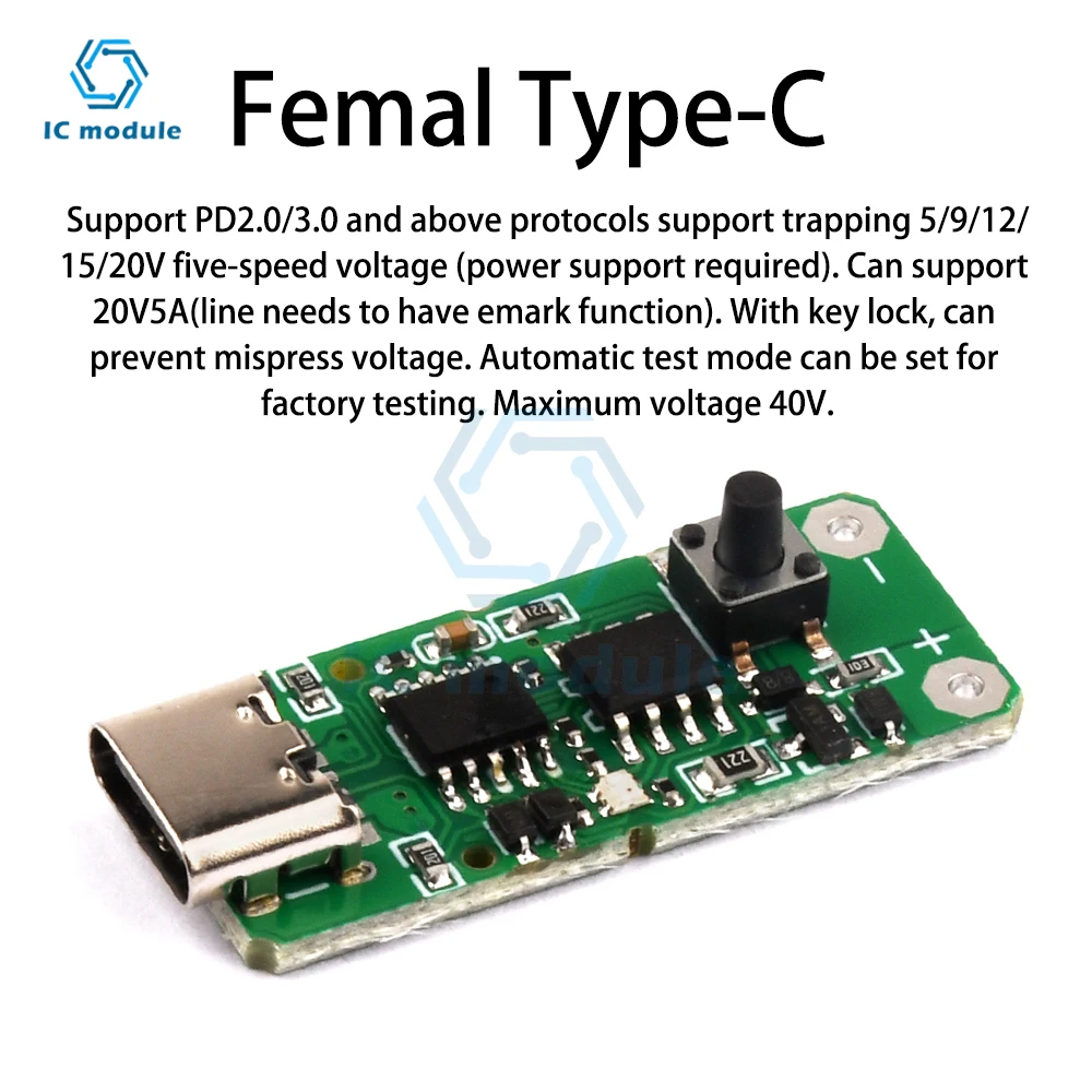 Type-C USB-C PD2.0 3.0 to DC USB Decoy Fast Charge Trigger Poll Detector Charging Module
