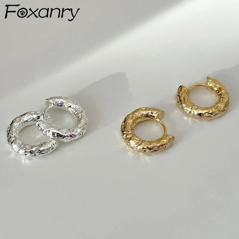 Foxanry Prevent Allergy Texture Hoop Earrings For Women Couples Minimalist Classic Vintage Elegant Hip Hop Party Jewelry Gifts