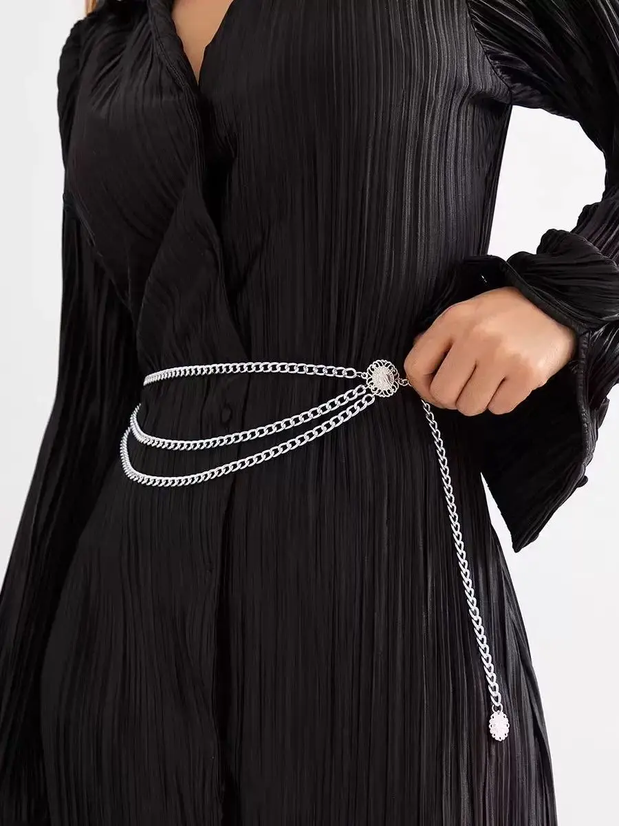 Boho Sexy Frauen Mode Gürtel Hüfte Hohe Taille Gold Silber Farbe Schmale Metall Körper Kette Chunky Fransen Neue – Detail 2