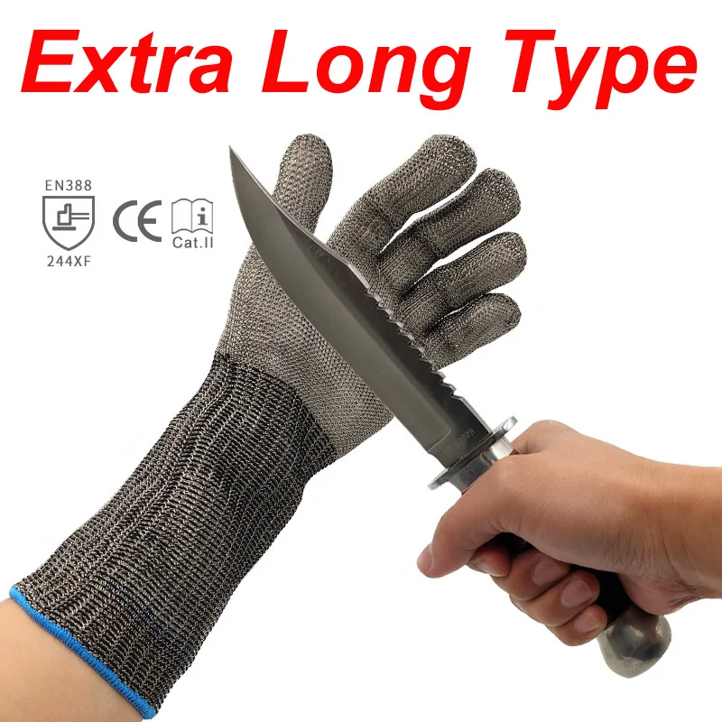 NMSafety New Arrive High Quality Long Stainless Steel Wire Butcher Mesh Protection Meat Gloves