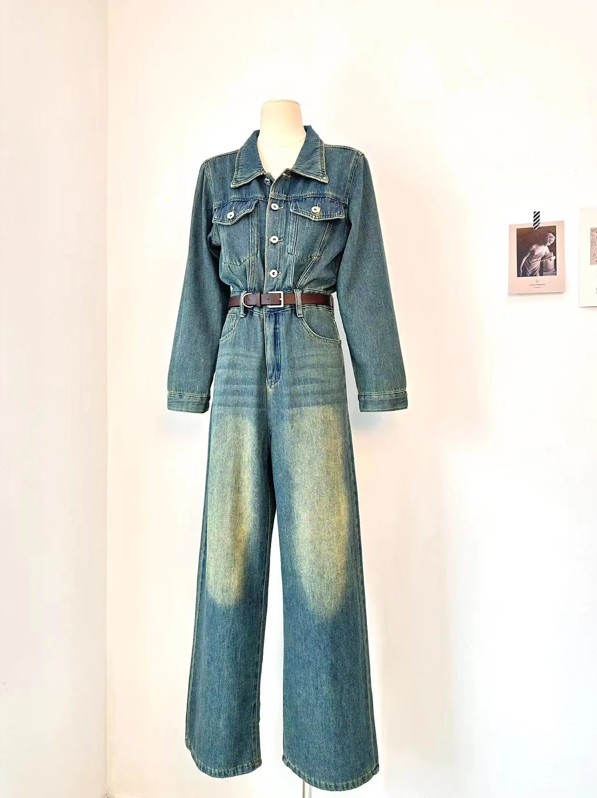 

Misser Softest Long Sve Denim Jumpsuit 2023 New Sle Slimming Wide Leg Pants High Waist Comfortable Commute Faion