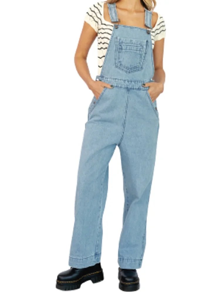 Women\'s Summer Denim Overalls Casual Vintage Wide Leg Work Jeans Bib Jumpsuits