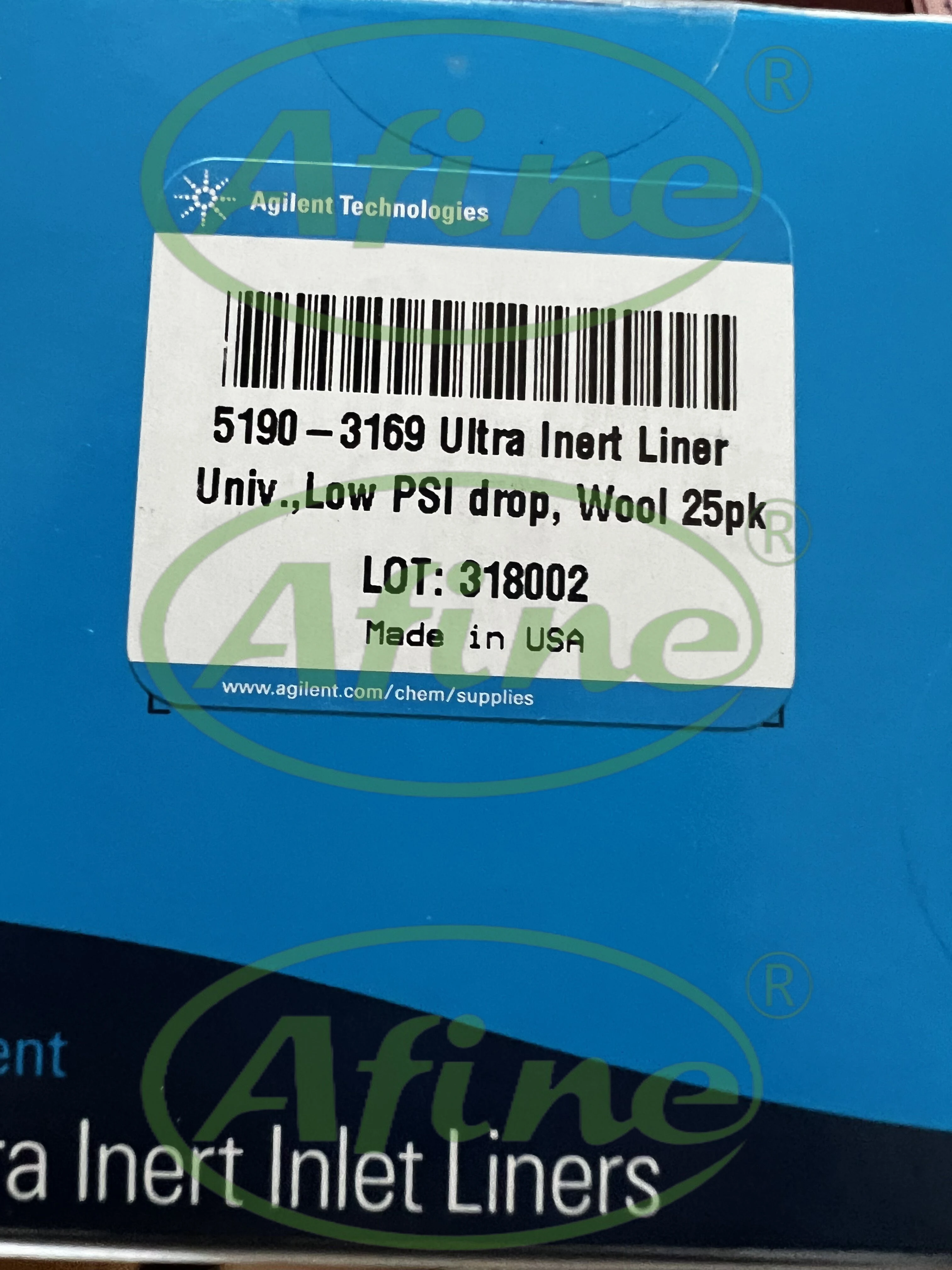 

AFINE Agilent 5190-3169 Ultra Inert Split Inlet Liner, Low Pressure Drop, Glass Wool, 25/pk