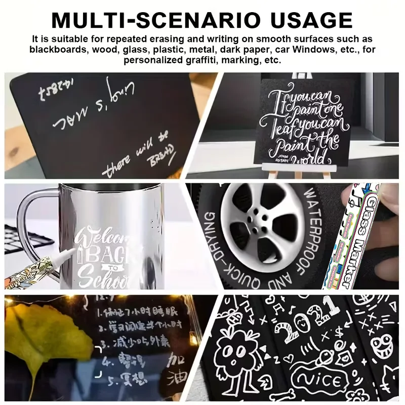 KJM White Glass Marker Pen Christmas Window Erasable Paint Marker For Glass Car Mirror Blackboard DIY Holiday Graffiti Decor