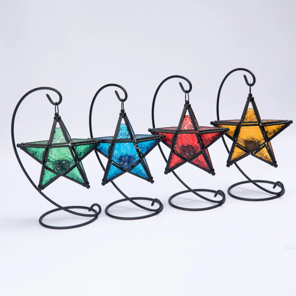 

Glass Pentagram Iron Holder Aromatherapy Essential Oil Burner Yellow Candlestick Decorative for Living Room Patio Balcony