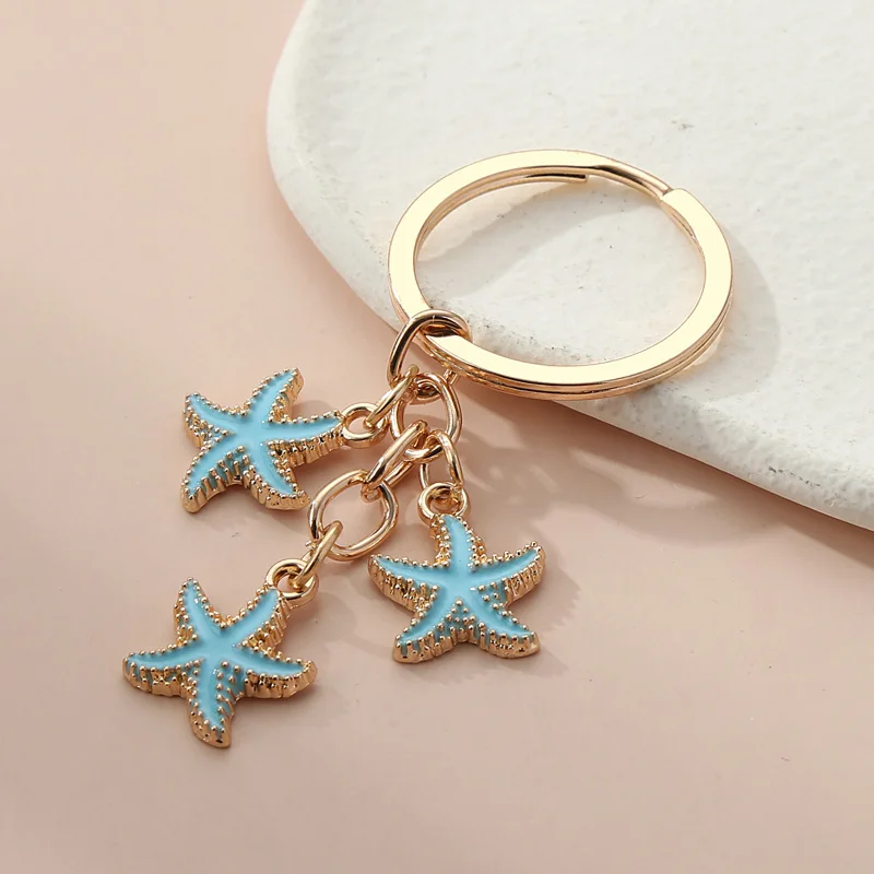 Cute Enamel Starfish Keychain Star Key Ring Beach Key Chains Sea Gifts For Women Men Handbag Accessorie DIY Handmade Jewelry