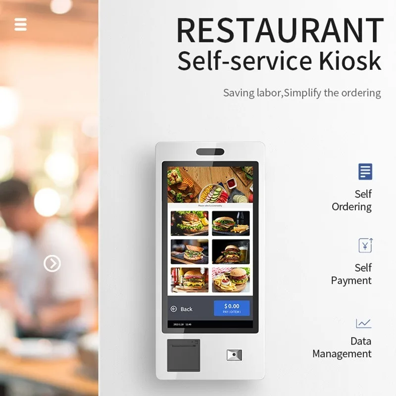 Self-pay Terminal 23.6 27 32 Inch Touch Screen Fast Food Restaurant Self Service Ordering Kiosk