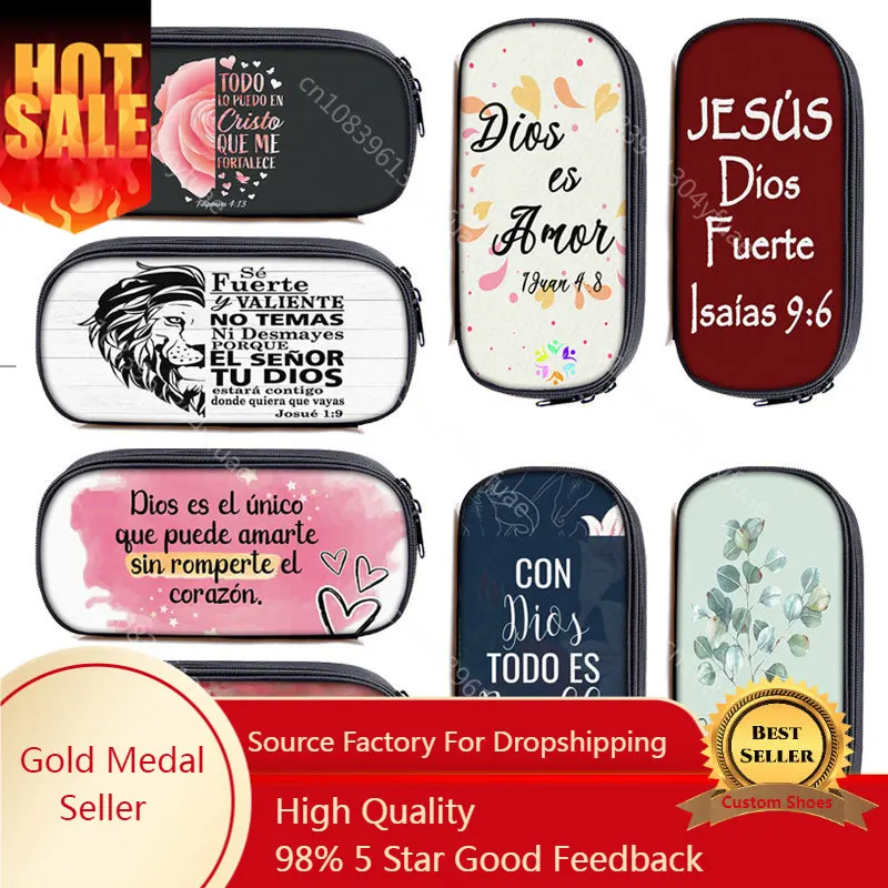 

Christian Gift Bible Verse in Spanish Makeup Bag Con Dios Todo Es Posible Pencil Bag Jesus dios fuerte Pencil Box Cosmetic Cases