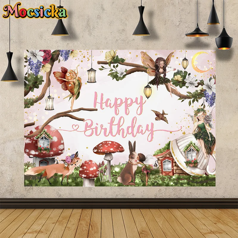 

Mocsicka Girl Birthday Party Photography Background Elf Fairytale World Wonderful Night Backdrop Cake Smash Indoor Photo Banner