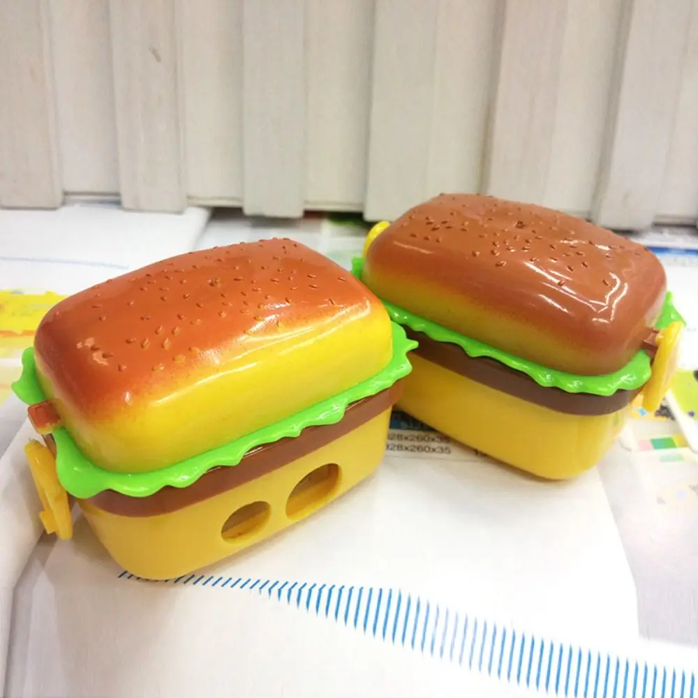 Funny With Two Erasers Hamburger Pencil Sharpener Sketching Drawing Pencil Cutting Tools 2 in1 Writing Rewards Gift