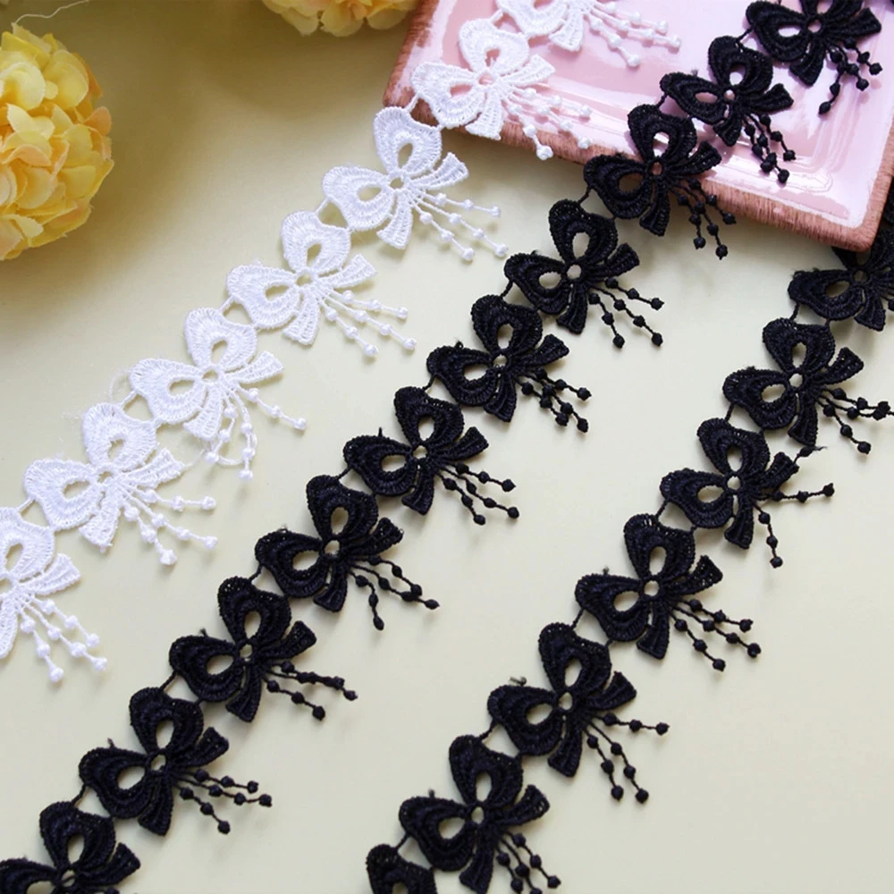 1Yards High Quality Lace Trim 3.8cm Luxury Bow Lingerie Ribbon Embroidery Lace Fabric Sewing Collar Skirt Curtain Sofa Diy Item