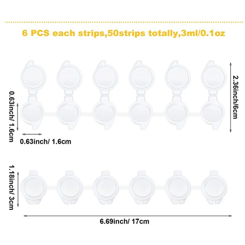 50 tiras de tinta vazias, copos de tinta, recipientes de armazenamento transparente, mini copo de pintura, pote de 3ml/ 0.1 oz